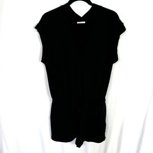 Lou & Grey Shorts Romper Size Medium Black Short Sleeve Drawstring Waist